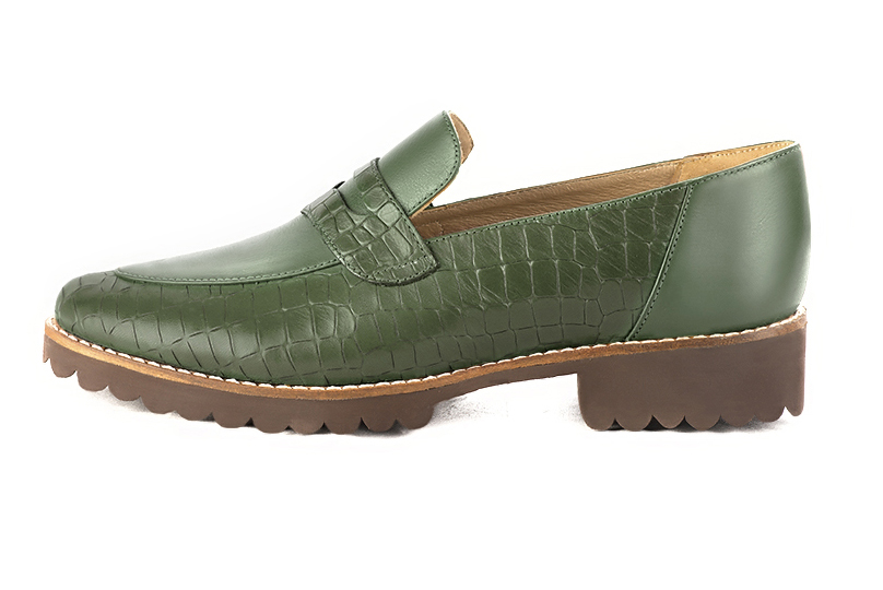 Forest green women's casual loafers.. Profile view - Florence KOOIJMAN